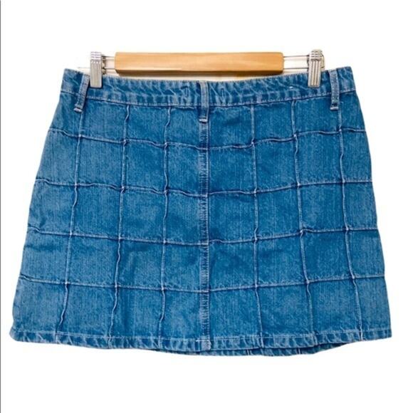 Forever 21 Denim Patchwork Miniskirt Blue EUC Boho Hippie - Picture 3 of 4